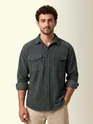 Grey Dual Pocket Textured Corduroy Shirt